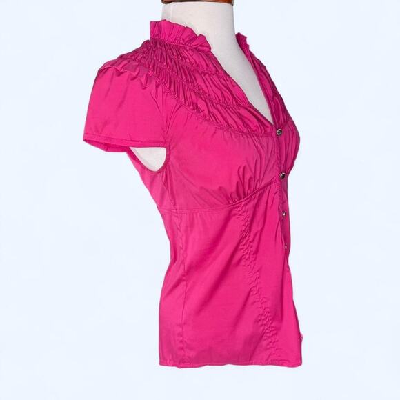 Y2K Express Design Studio Pink Ruched Ruffle Blouse - Size S - Academia Coquette - Picture 5 of 8